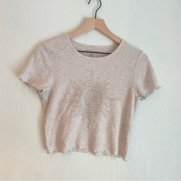 American Eagle Outfitters Tops - American Eagle Outfitters Cream Crop Fitted T-Shirt